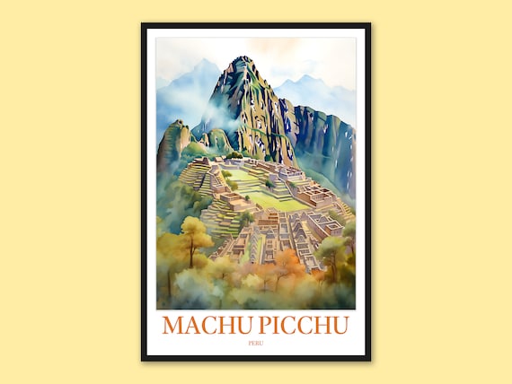 Machu Picchu Ancient Ruins Mist Watercolor Peru Travel Poster