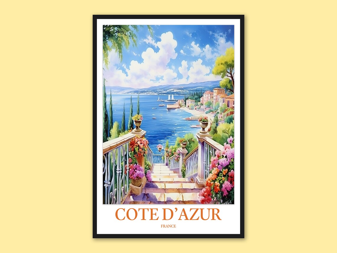 Cote D Azur France Riviera Stairs Sparkling Coastal Travel Poster