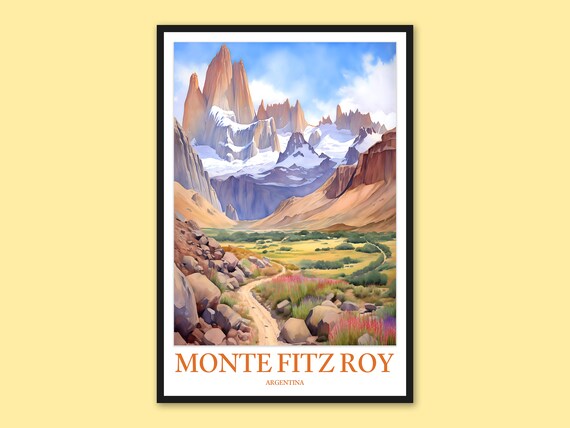 Monte Fitz Roy Valley Trail Wildflower Meadows Watercolor Poster