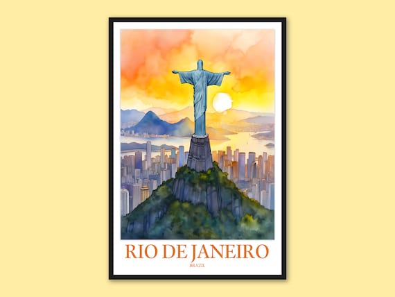 Rio de Janeiro Christ the Redeemer Over the Bay Sunrise Travel Poster