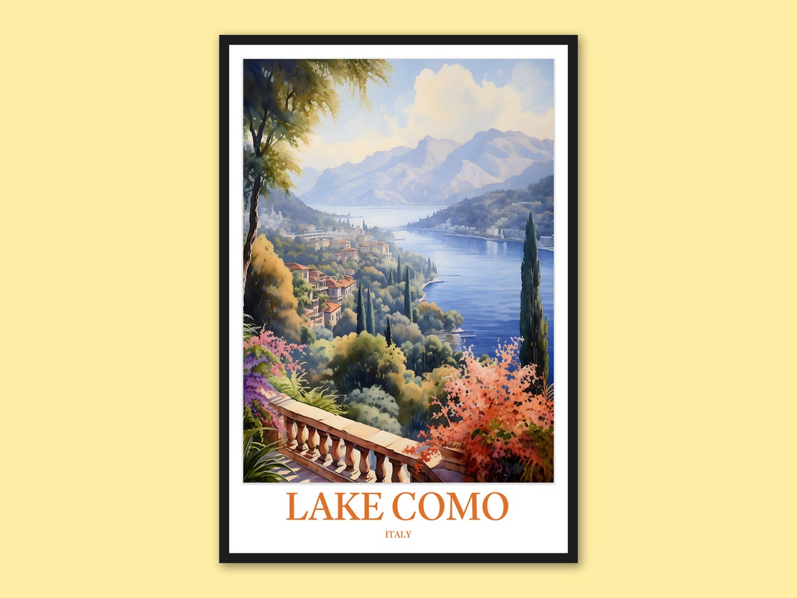 Lake Como Stone Balcony Balustrade With Flowering Terrace View Poster