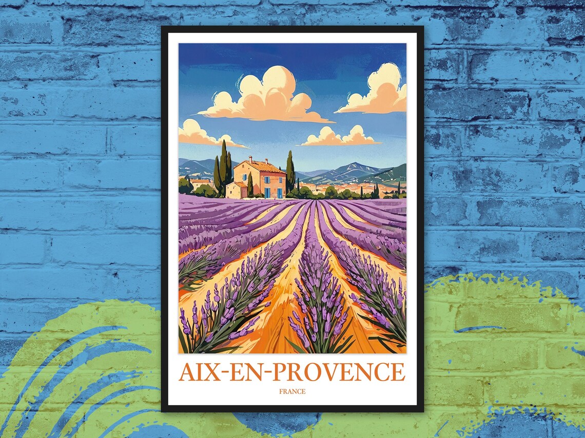 Aix-en-Provence Lavender Fields Farmhouse France Travel Poster