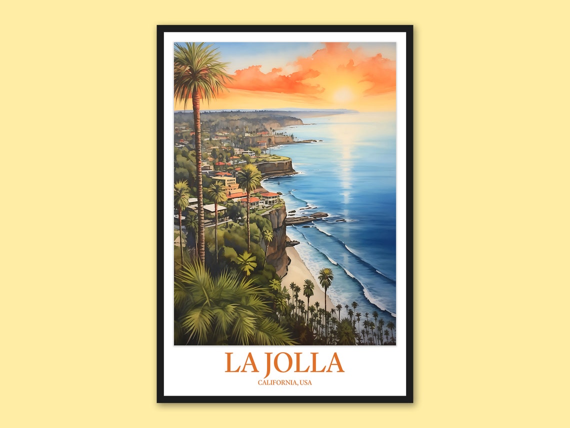 La Jolla Aerial Sunset Panorama Over Ocean Cliffs California Poster