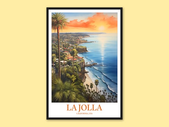 La Jolla Aerial Sunset Panorama Over Ocean Cliffs California Poster
