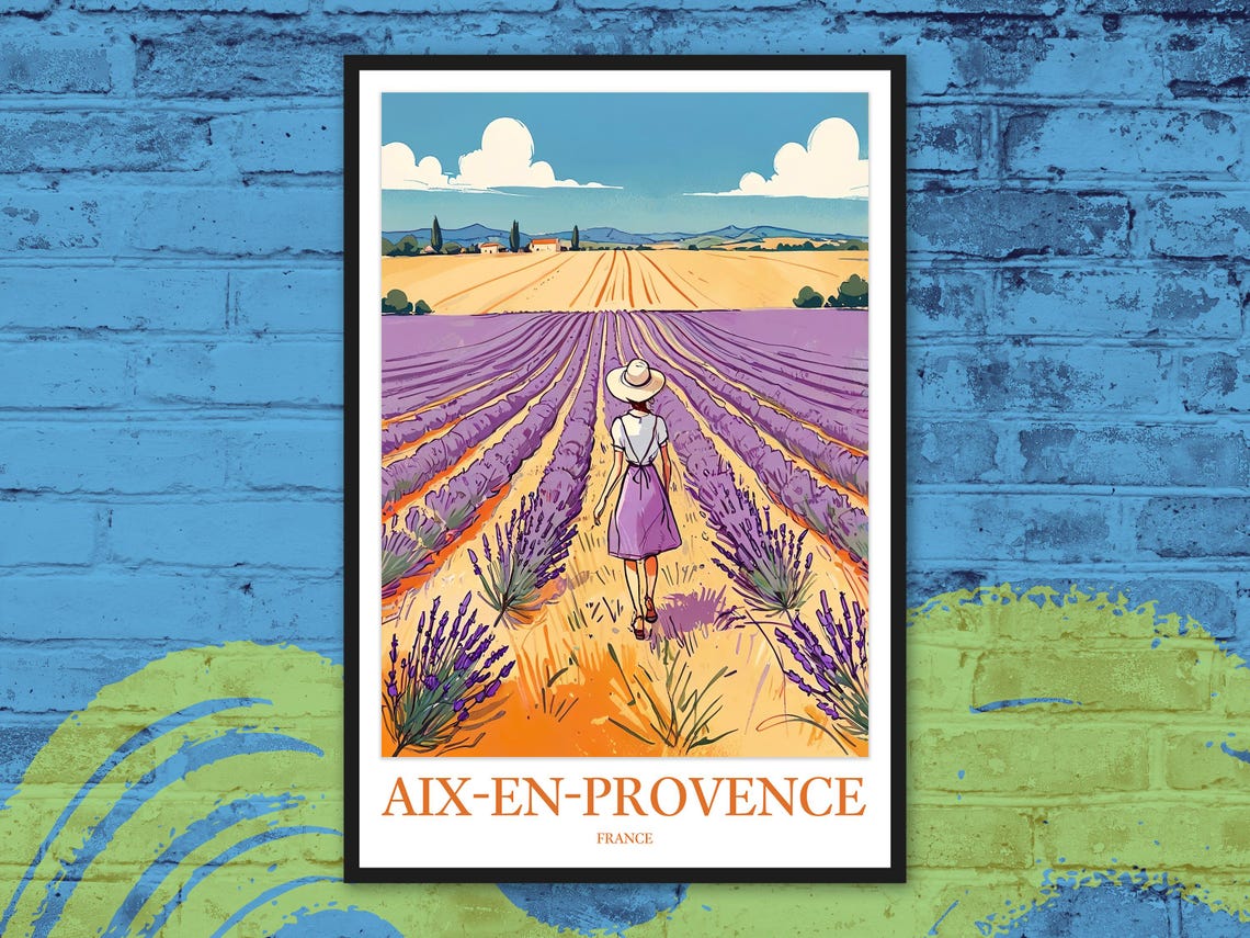 Aix En Provence France Lavender Field Vintage Style Travel Poster