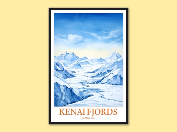 Kenai Fjords Alaska Winding Glacier Valley Watercolor Poster
