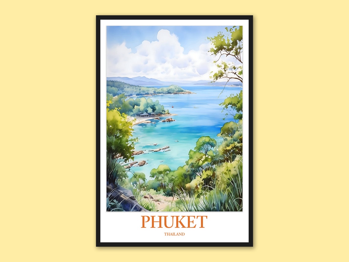 Phuket Thailand Turquoise Bay Beach Tropical Coast Watercolor Poster
