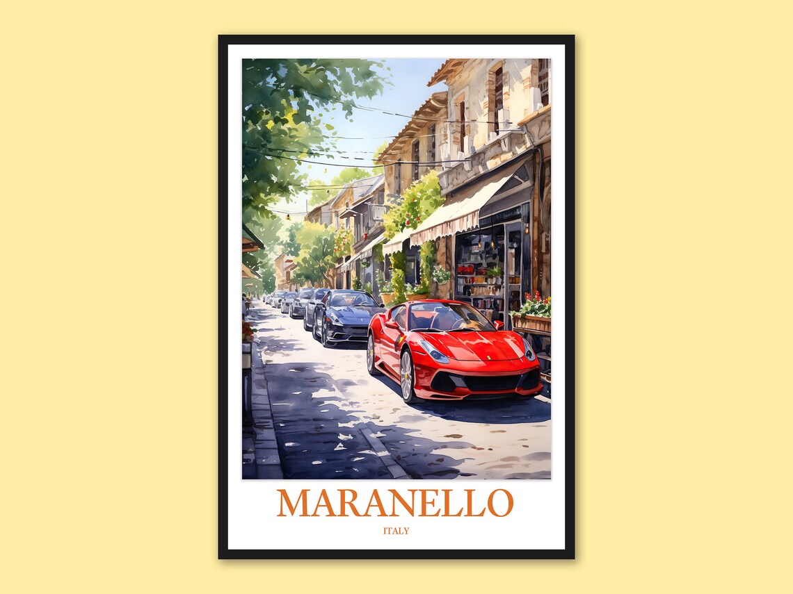 Maranello Italy Red Ferrari Sunny Old Town Street Travel Poster