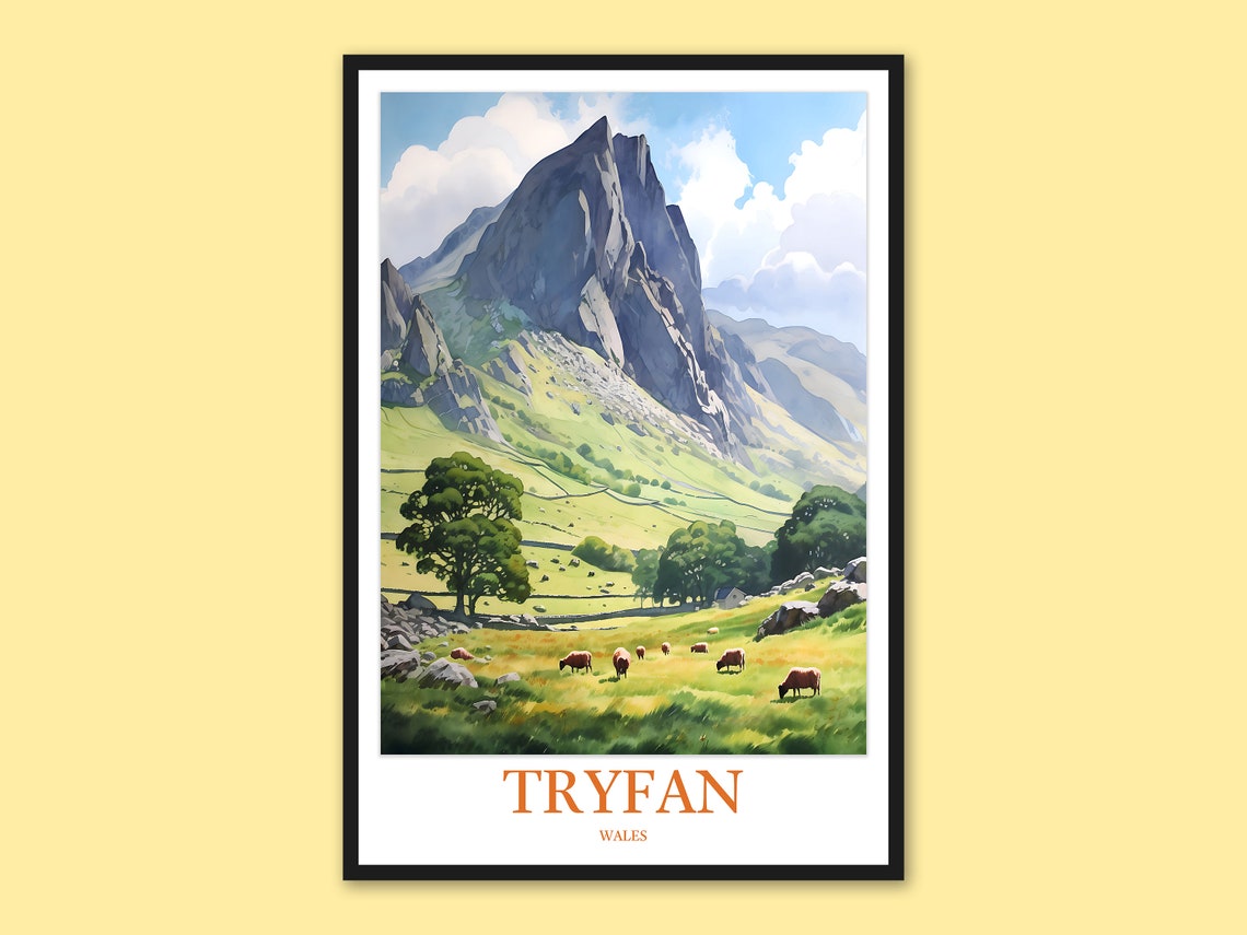 Tryfan Wales Summer Green Valley With Lone Tree and Sheep Poster