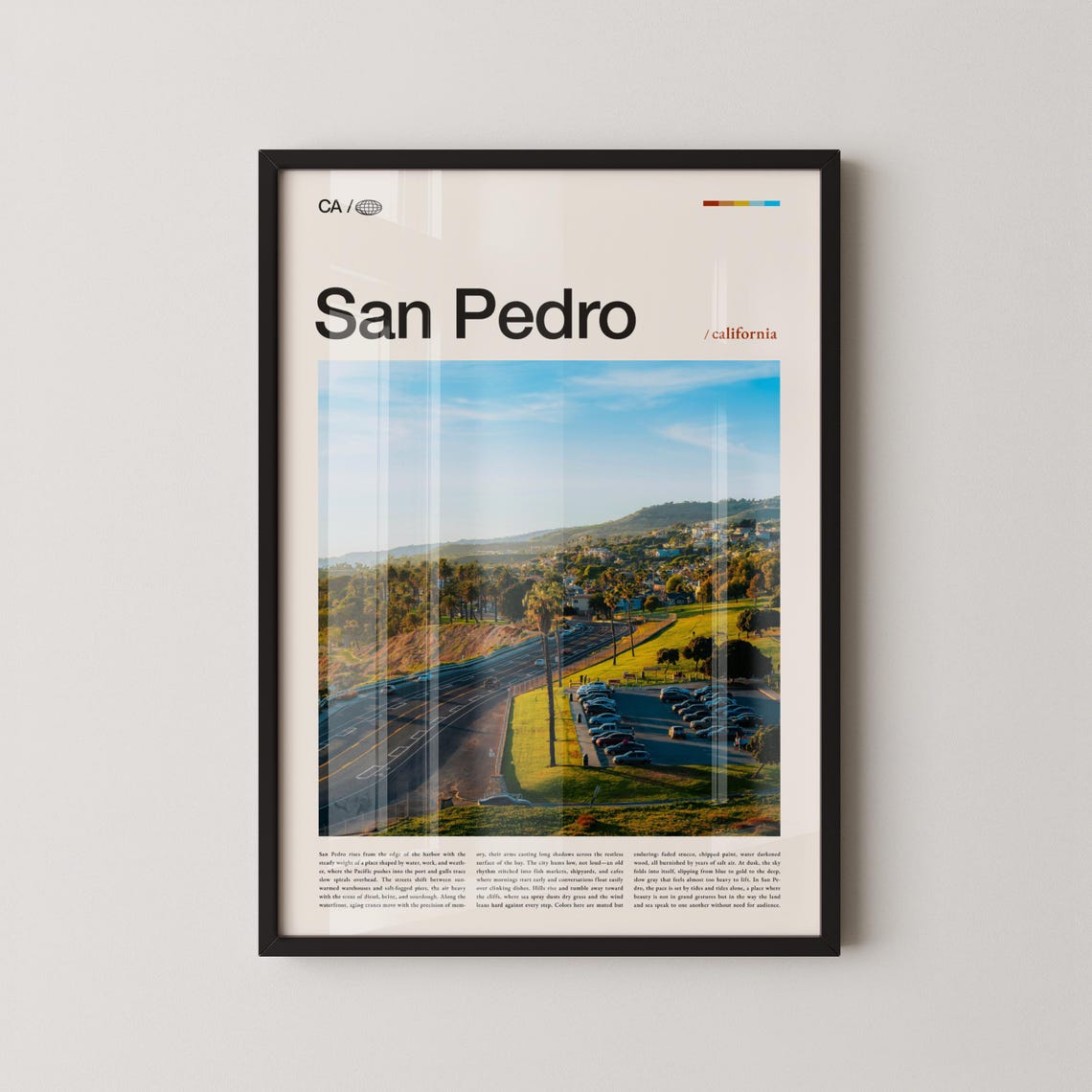 San Pedro California Aerial Highway Minimalist Travel Photo Poster