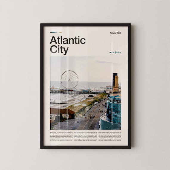 Atlantic City New Jersey Print Wall Art Poster Photo Boardwalk Views Steel Pier