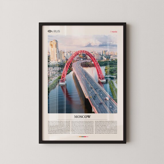 Moscow Red Cable Stayed Bridge River Editorial Travel Poster
