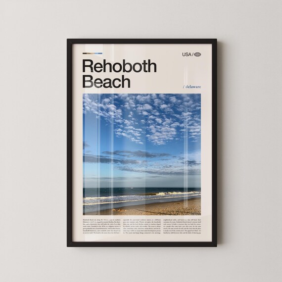 Rehoboth Beach Delaware Cloudy Sky Coastal Travel Photo Poster