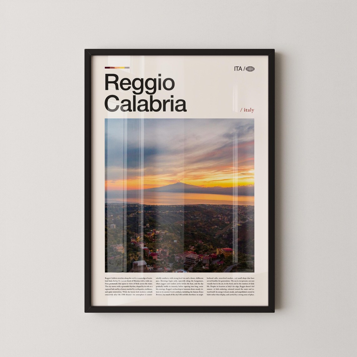 Reggio Calabria Italy Travel Art Sunset Coastal Cityscape Photo Poster