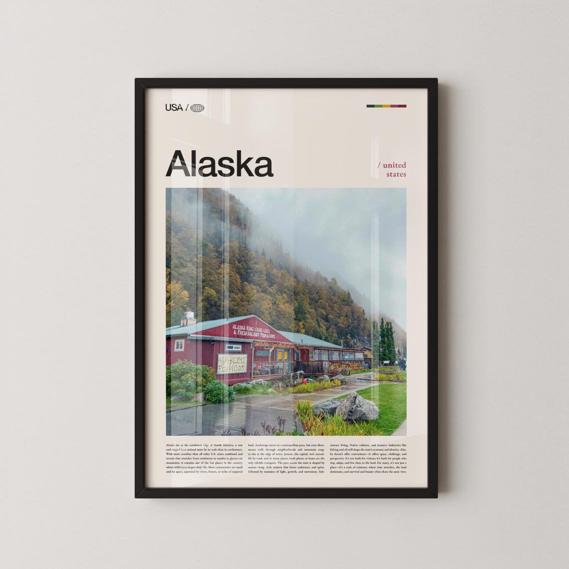 Alaska Rustic King Crab Restaurant Misty Mountain Travel Poster