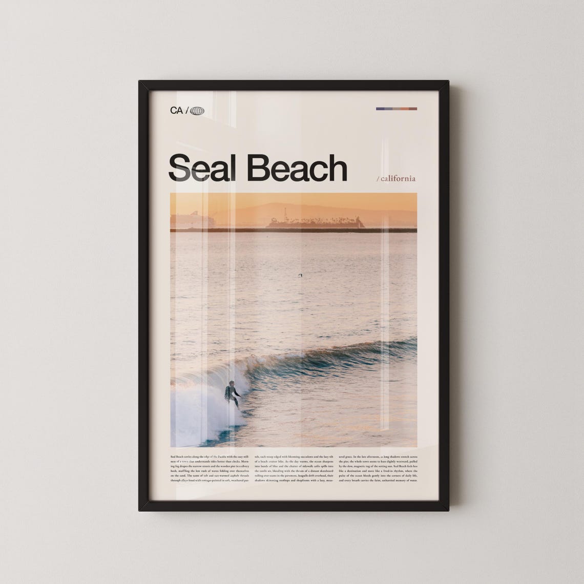 Seal Beach California Surfer Sunset Wave Photo Essay Travel Poster