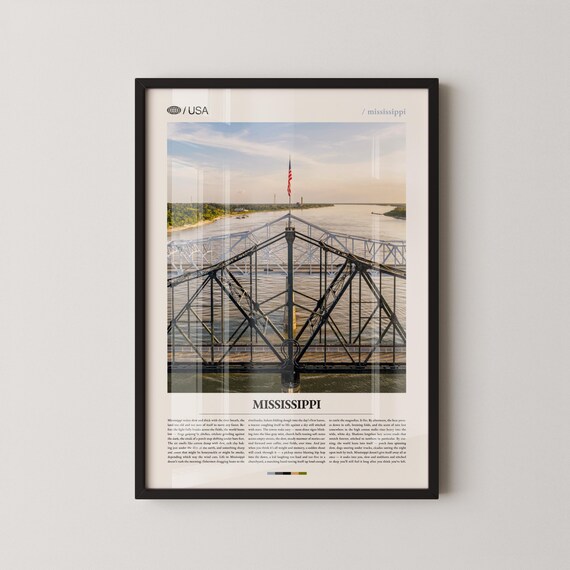 Mississippi River Bridge USA Travel Photography Poster Southern