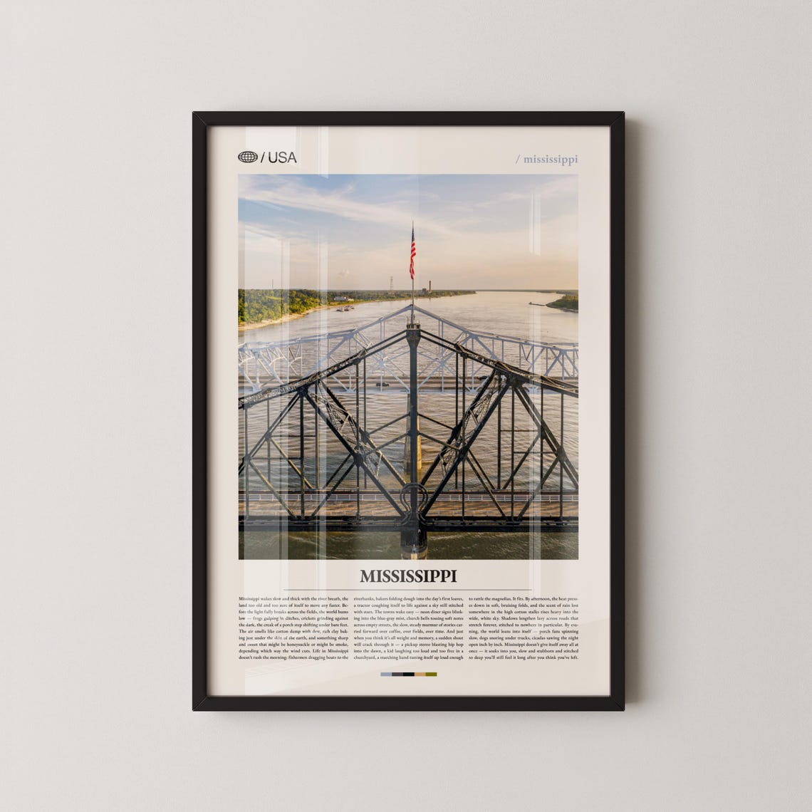 Mississippi River Bridge USA Travel Photography Poster Southern