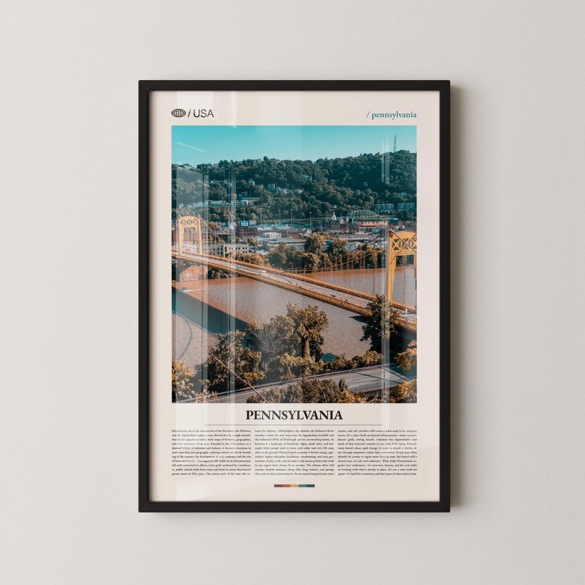 Pennsylvania Pittsburgh Golden Bridge River View Travel Poster