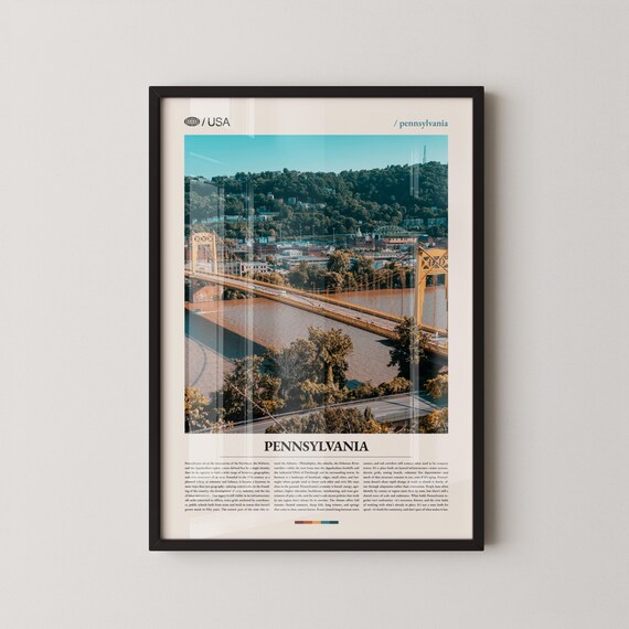 Pennsylvania Pittsburgh Golden Bridge River View Travel Poster