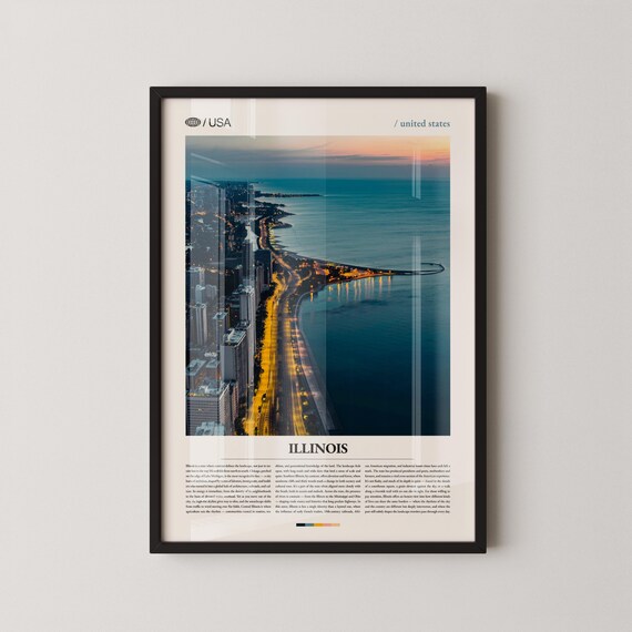 Illinois Chicago Lakefront City Aerial Dusk Skyline Photo Poster