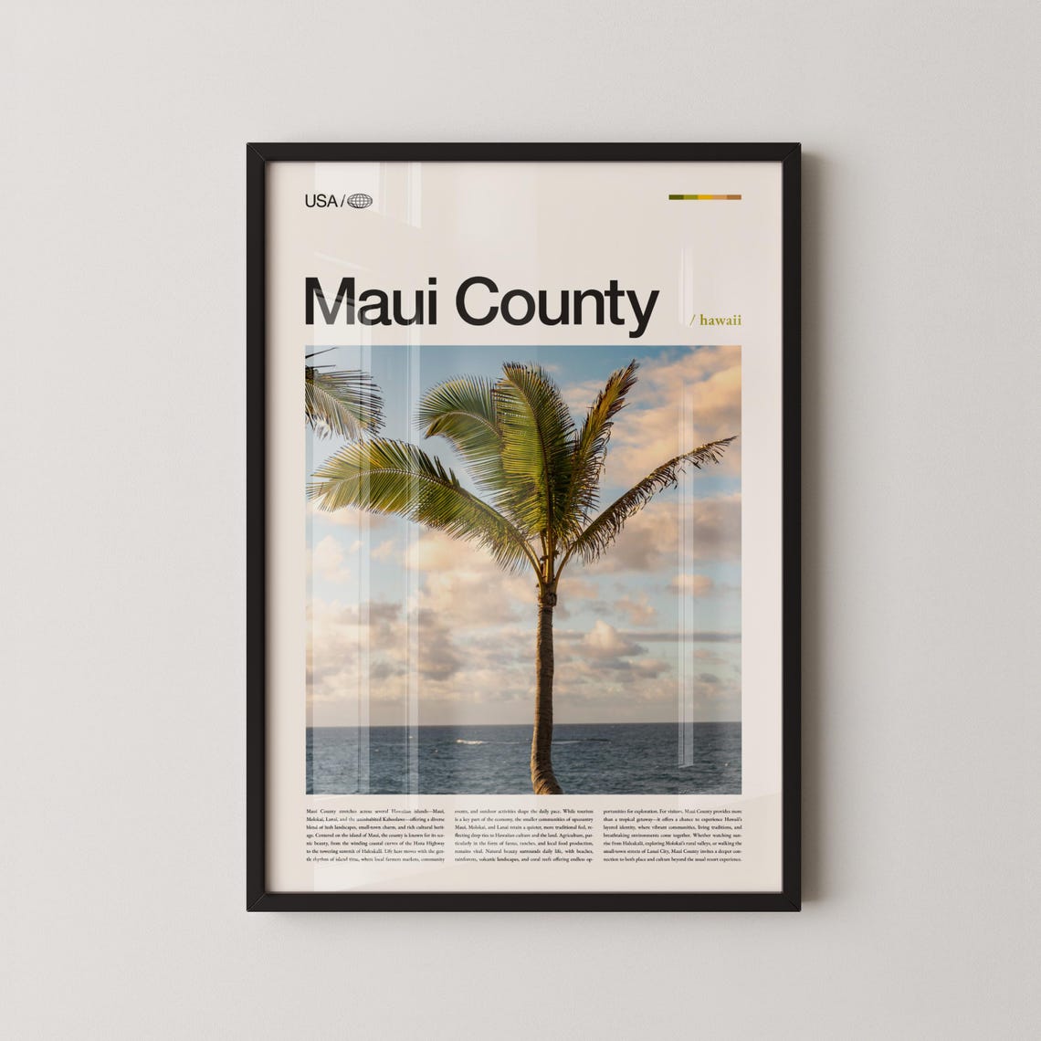 Maui County Hawaii Tall Palm Tree Over Ocean Travel Photo Poster