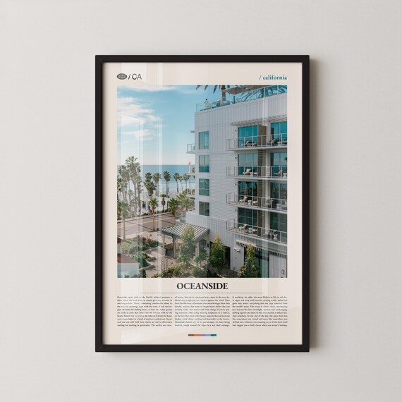 Oceanside California Beachfront Hotel Balconies Travel Poster