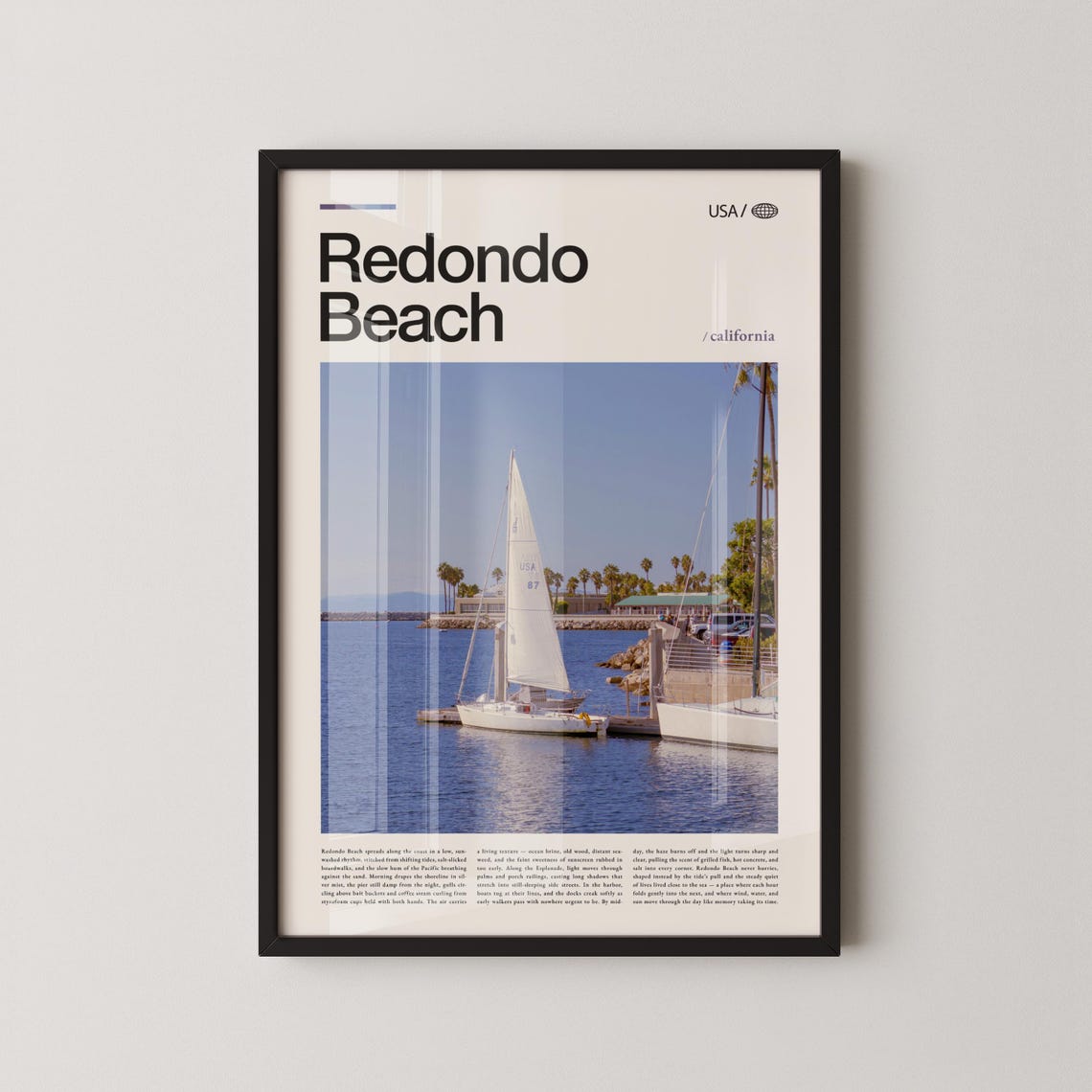 Redondo Beach Marina Docked Sailboat Sunny Harbor Day Photo Poster