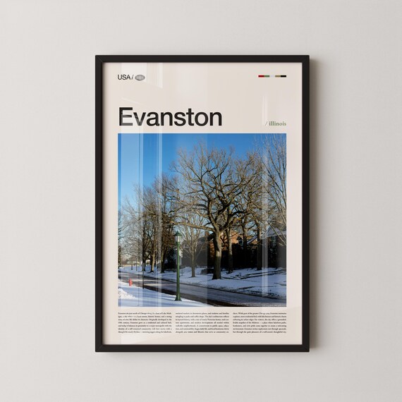 Evanston Illinois Winter Street Photography Poster Snowy Travel Wall Decor