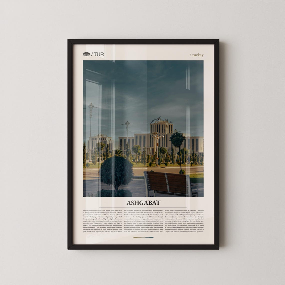 Ashgabat Turkmenistan White Marble Monuments Plaza Travel Poster