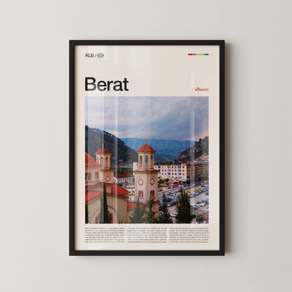Berat Albania Wall Art Historic Ottoman Townscape Print Poster Scenic White Hill Architecture Photography Balkan Heritage Decor