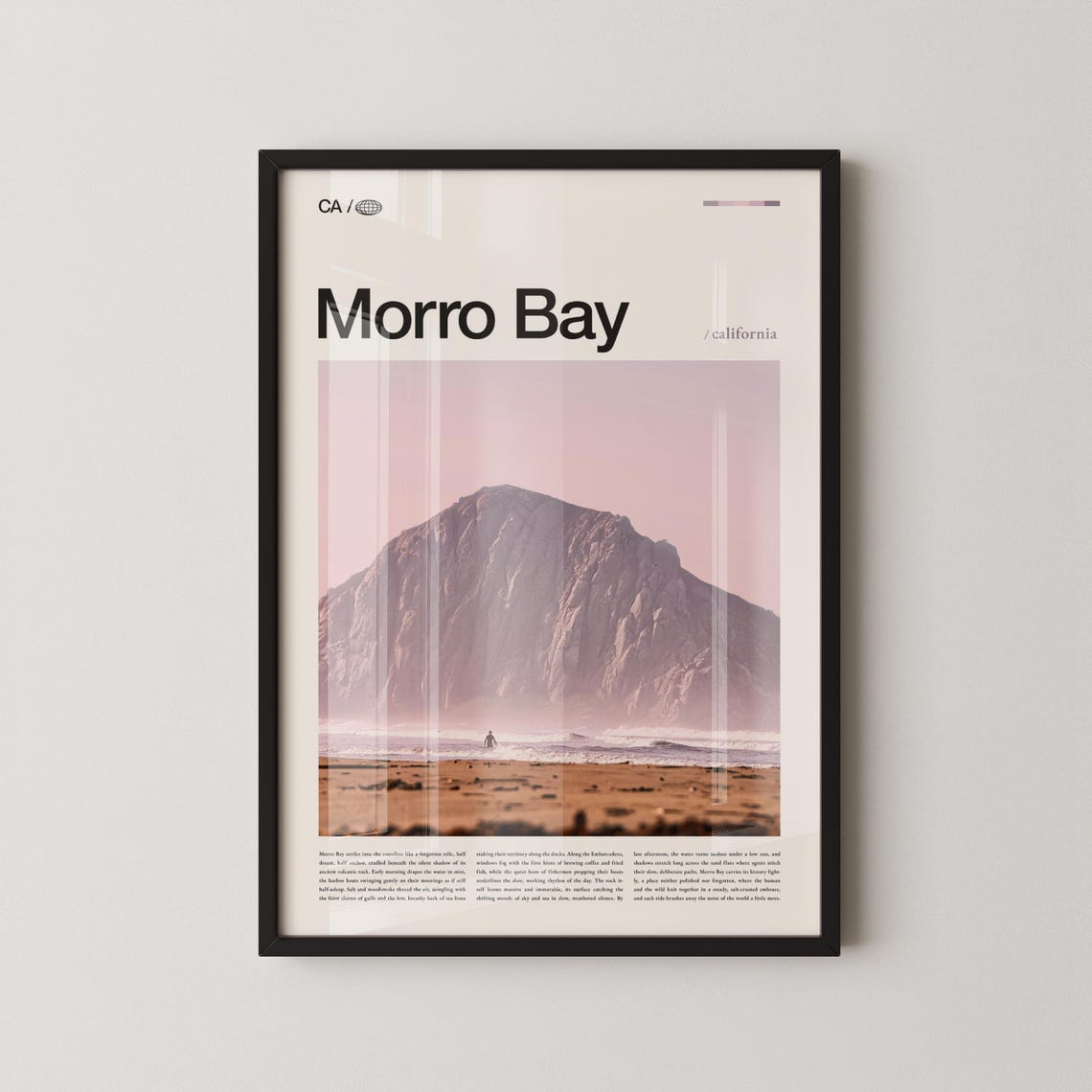 Morro Bay Rock Surfer Beach Editorial California Travel Poster