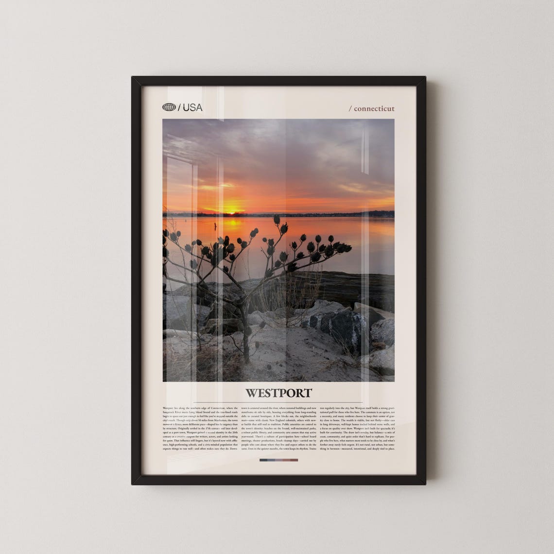 Westport Connecticut Sunset Shoreline Editorial Travel Poster