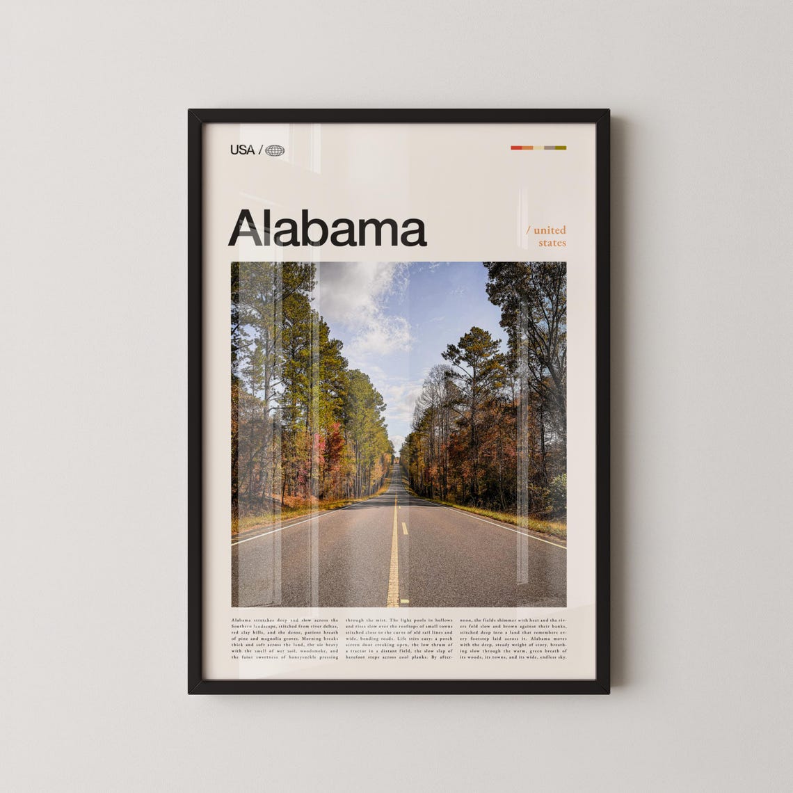 Alabama USA Southern Scenic Highway Country Road Trip Travel Poster