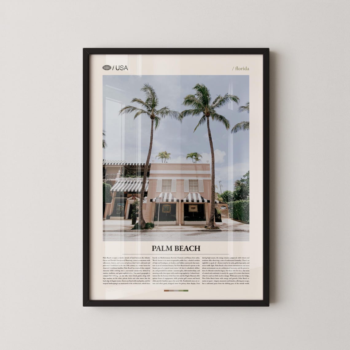 Palm Beach Florida Striped Awning Shops Palm Trees Travel Poster