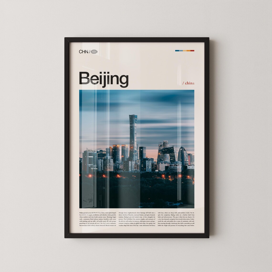 Beijing City Skyline Blue Hour Photography Poster, China Travel Art