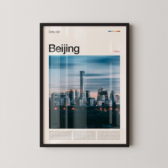 Beijing City Skyline Blue Hour Photography Poster, China Travel Art