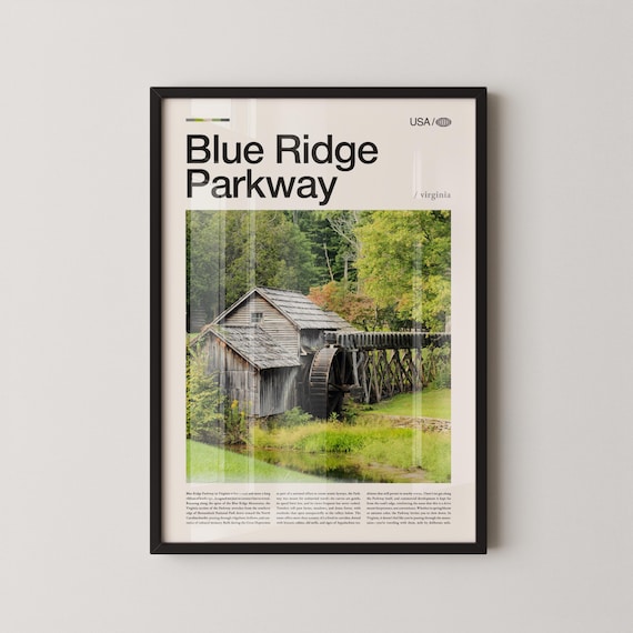 Blue Ridge Parkway Virginia USA Historic Watermill Travel Poster