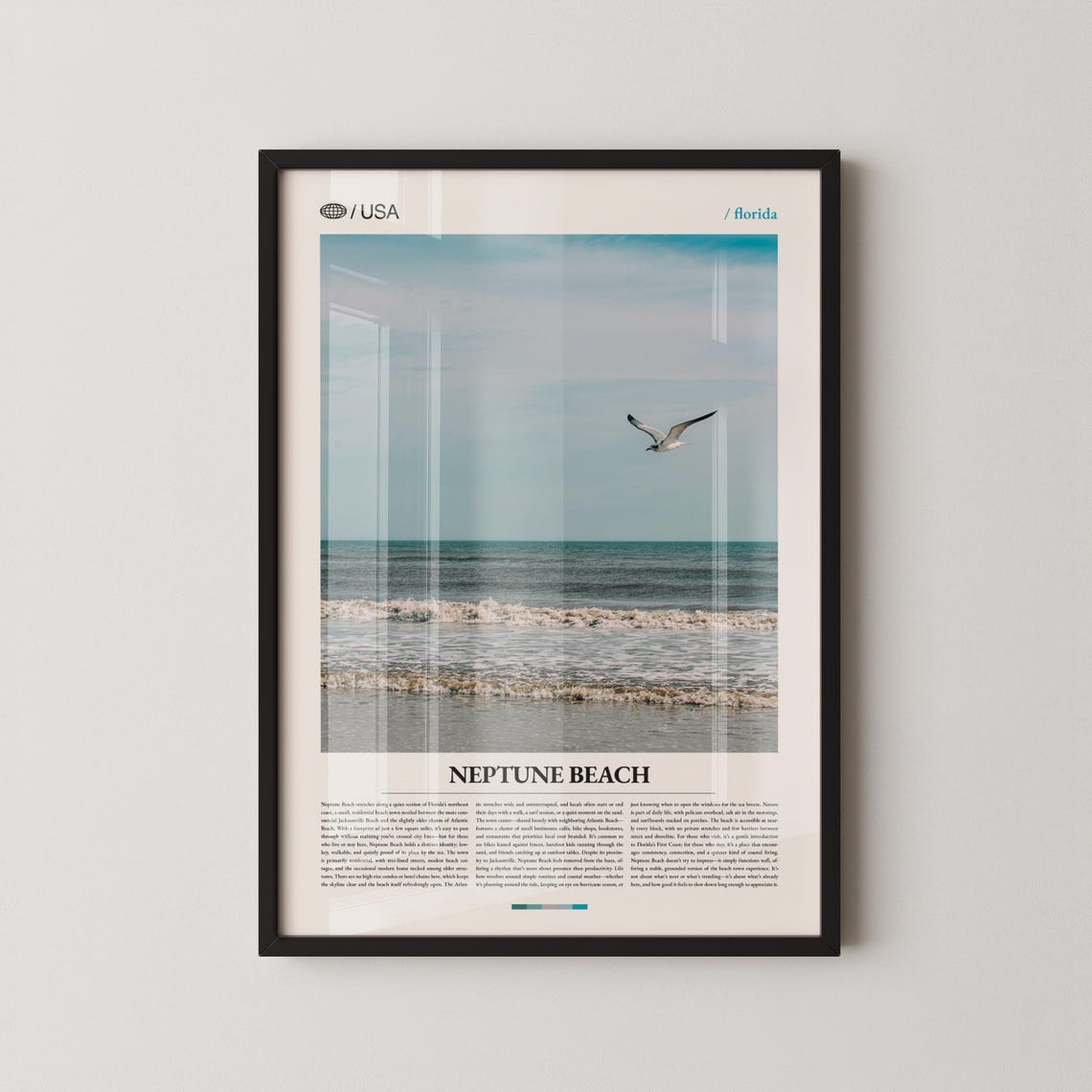 Neptune Beach Florida Seagull Ocean Photography Travel Poster