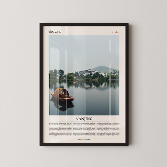 Nanjing China Wooden Boat Lake Calm Morning Scenery Travel Poster