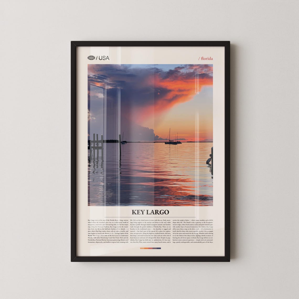Key Largo Florida Sunset Harbor Sailboats Photo Travel Poster