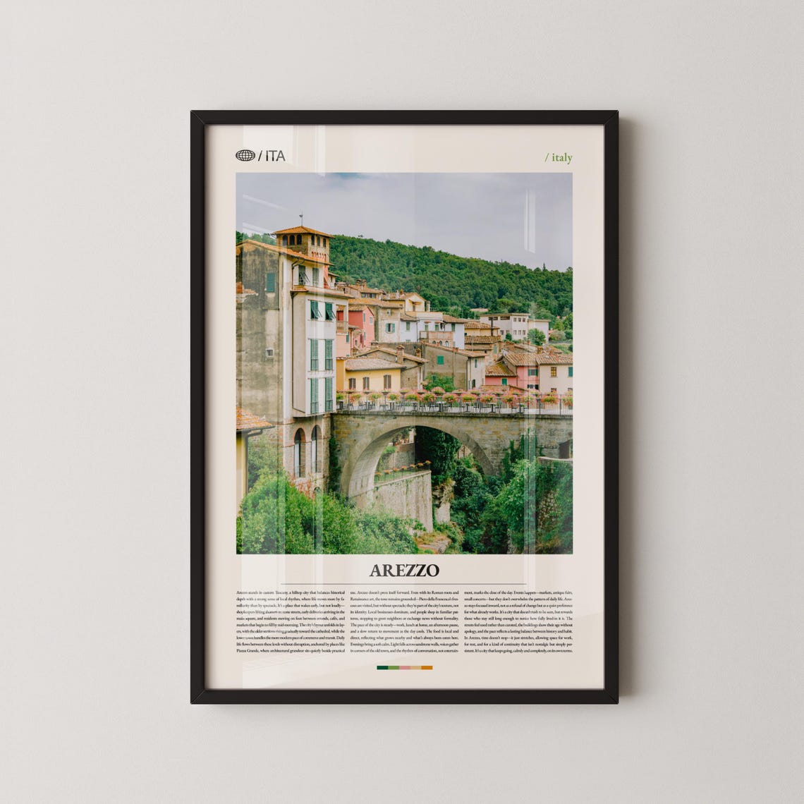Arezzo Italy Stone Bridge Hillside Village Tuscany Travel Poster