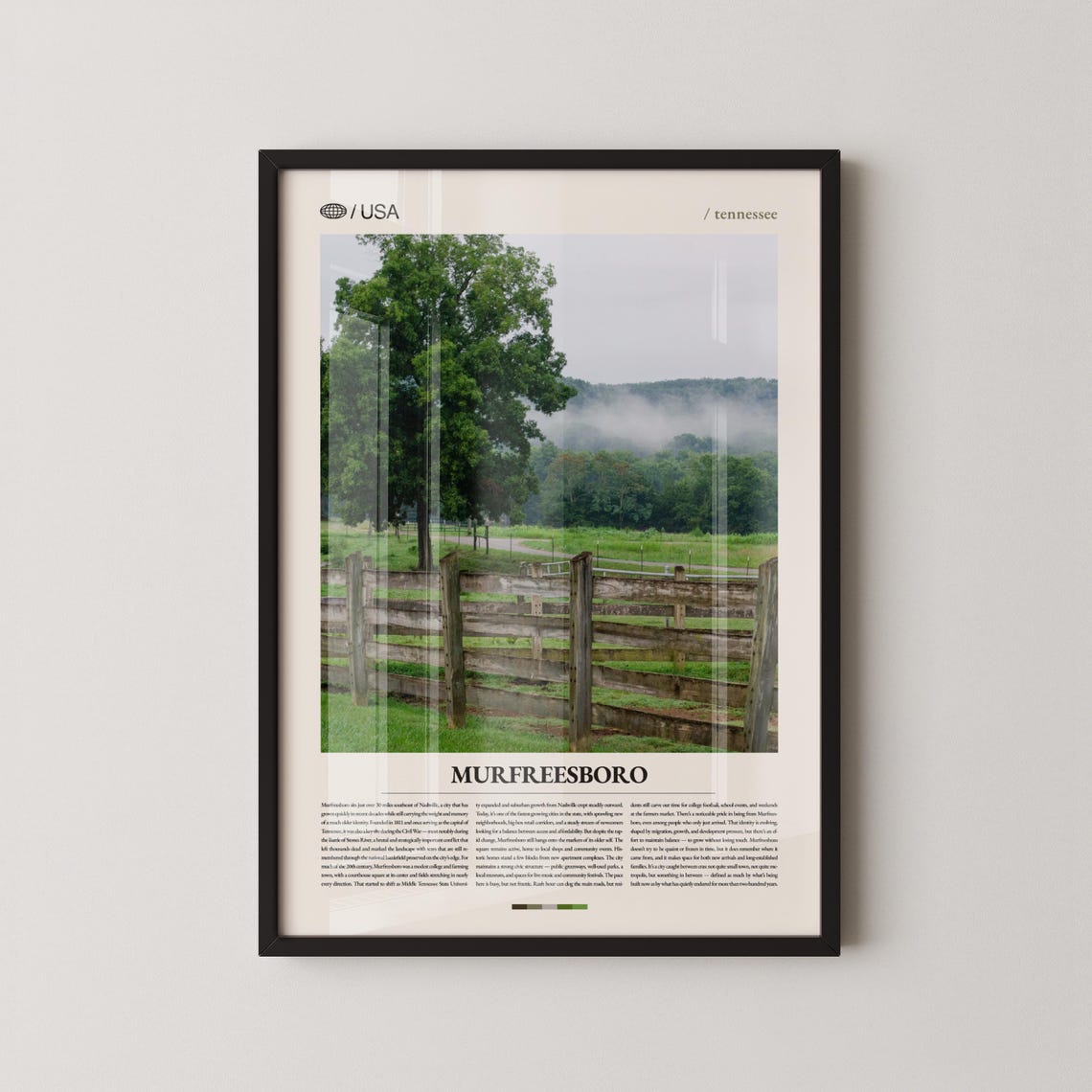 Murfreesboro Tennessee Misty Countryside Fence Photo Travel Poster