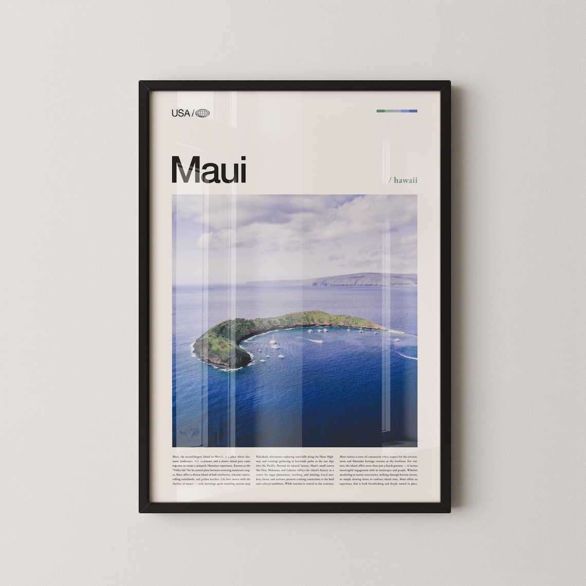 Maui Hawaii Typography Island Aerial Photo Modern Travel Poster
