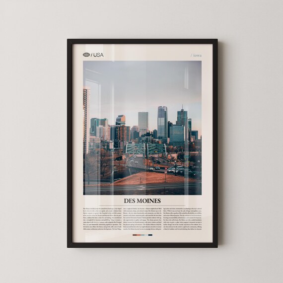 Des Moines Iowa Downtown Skyline Highway Cityscape Travel Poster
