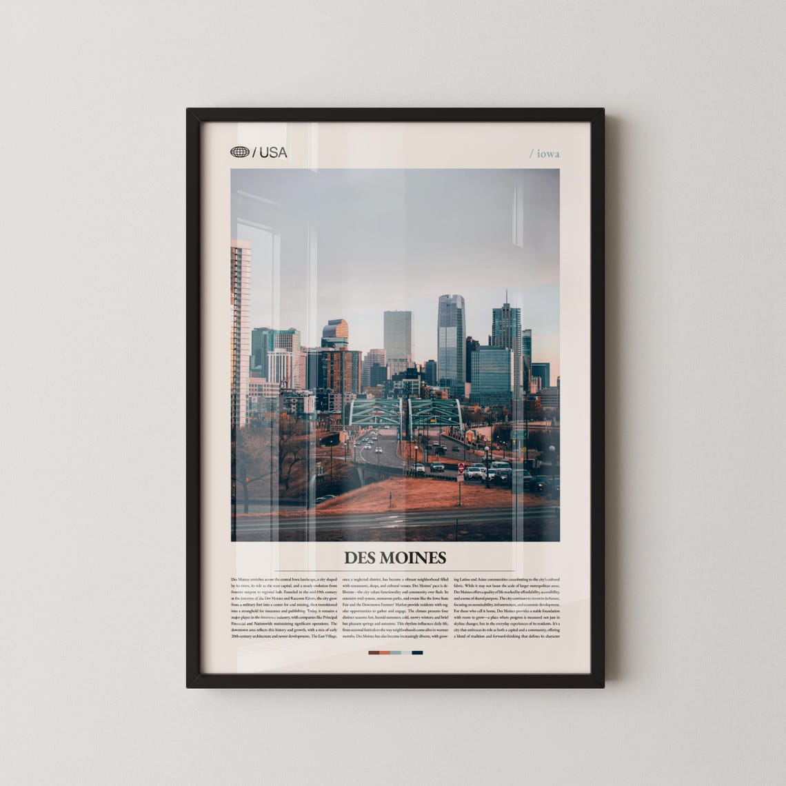 Des Moines Iowa Downtown Skyline Highway Cityscape Travel Poster