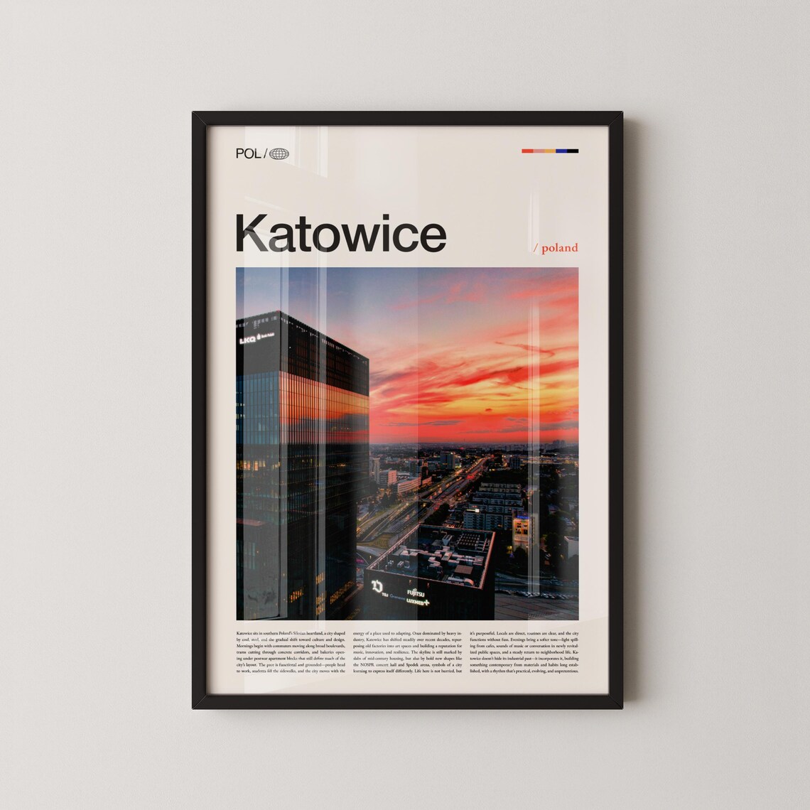Katowice Poland Modern Skyscraper Sunset Skyline Photography Travel Poster