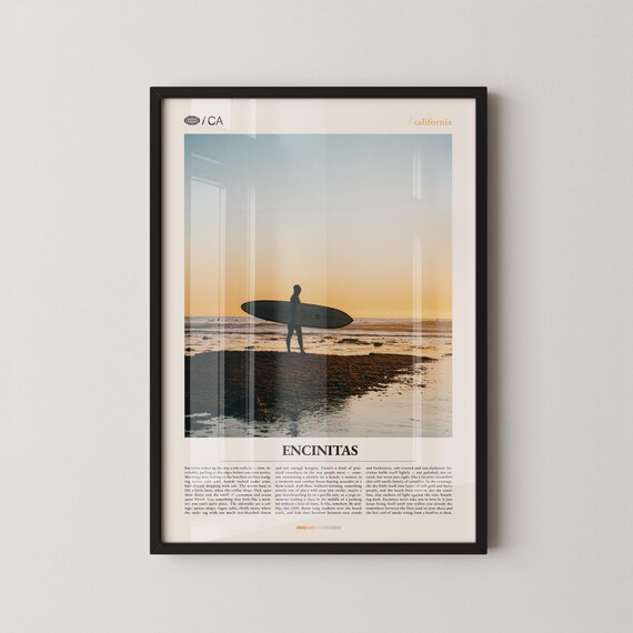 Encinitas Surfer Silhouette at Sunset California Beach Photo Poster