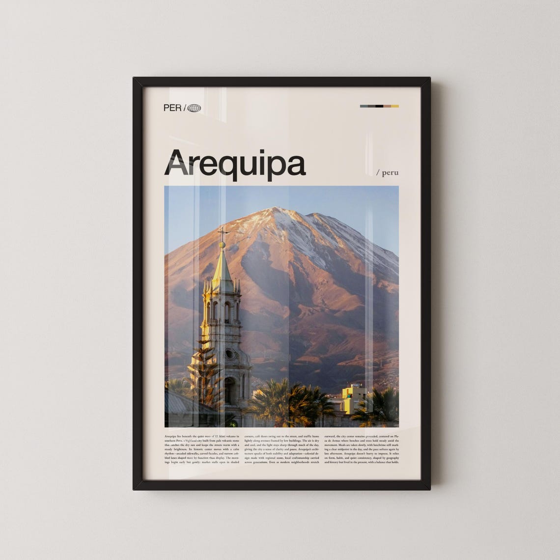 Arequipa Peru Misti Volcano Cathedral Tower City Travel Poster