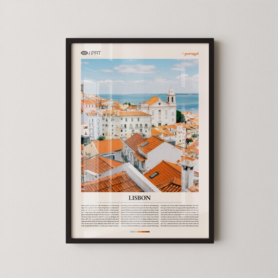 Lisbon Portugal Terracotta Rooftops Coastal Travel Poster European Decor